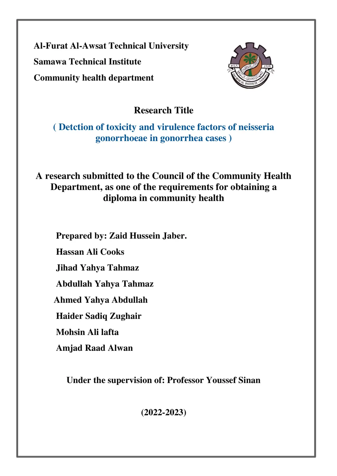 غلاف تقرير Detection of toxicity and virulence factors of Neisseria gonorrhoeae in gonorrhea cases