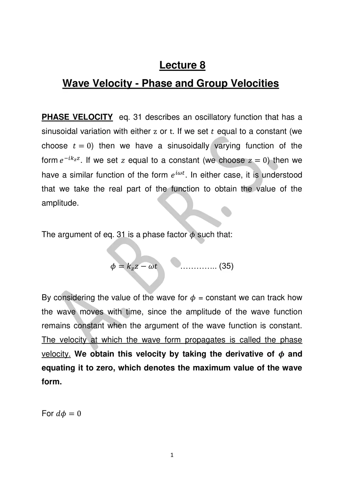 غلاف تقرير Wave Velocity - Phase and Group Velocities