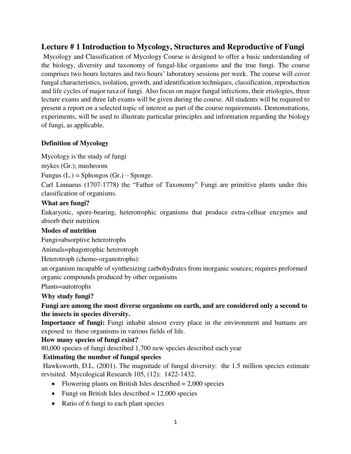 غلاف تقرير Lecture # 1 Introduction to Mycology, Structures and Reproductive of Fungi