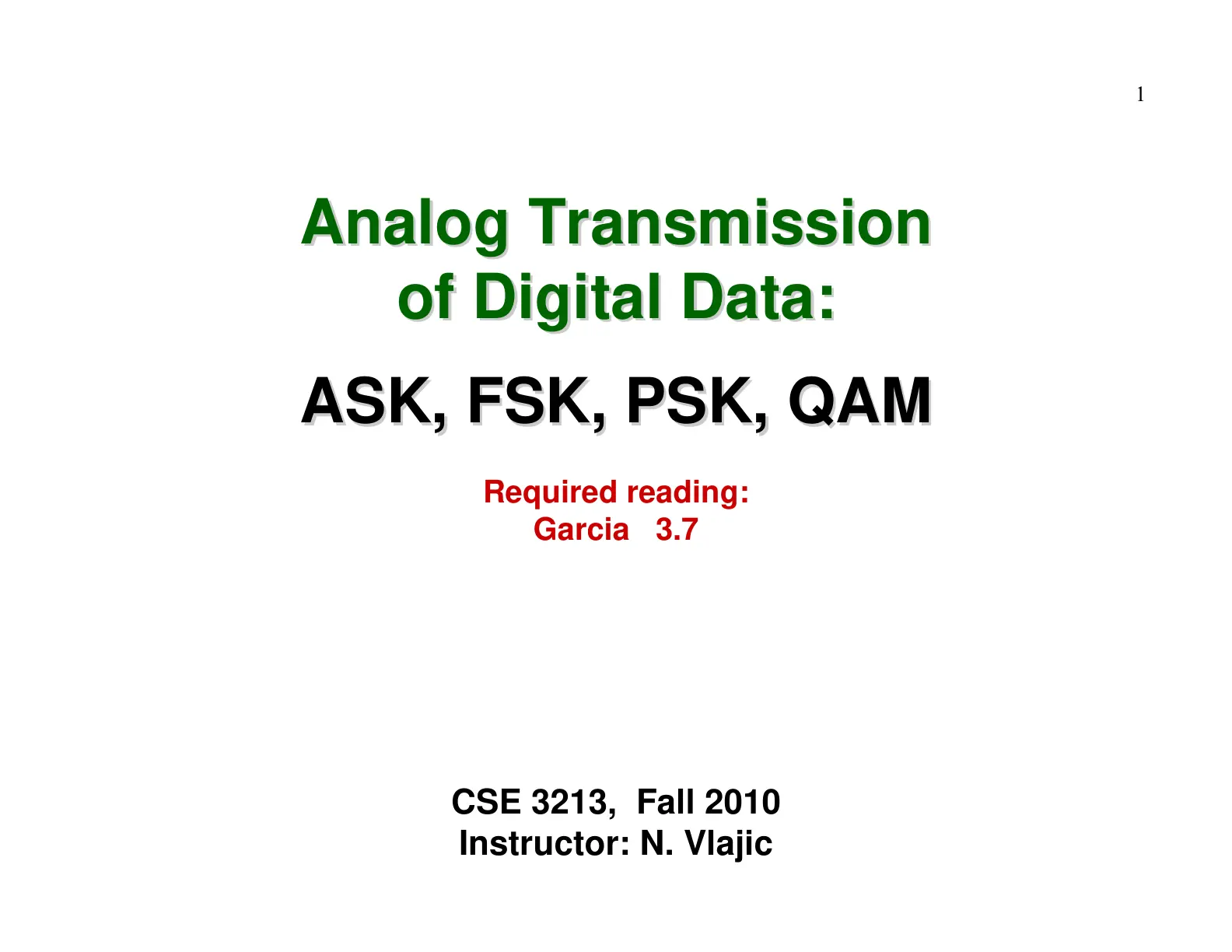 غلاف تقرير Analog Transmission of Digital Data: ASK, FSK, PSK, QAM