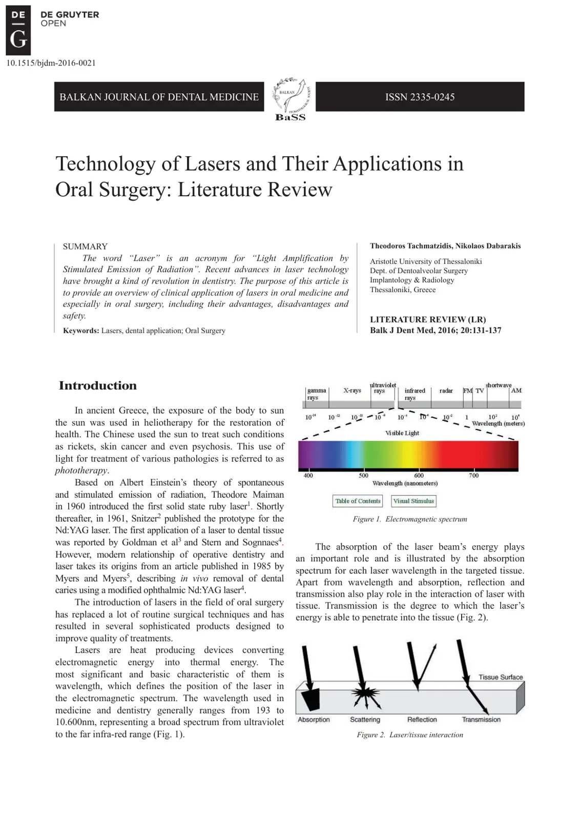 غلاف تقرير Technology of Lasers and Their Applications in Oral Surgery: Literature Review