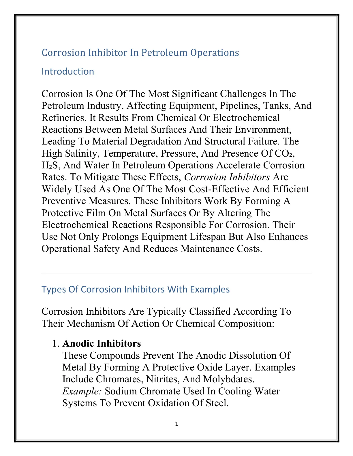 غلاف تقرير Corrosion Inhibitor In Petroleum Operations