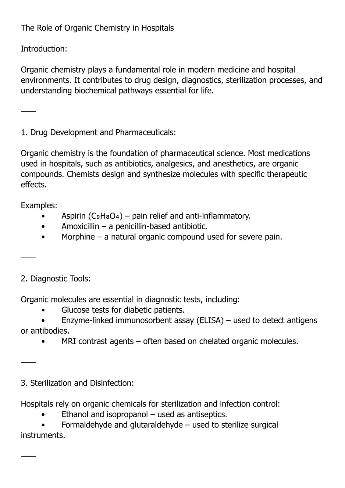 غلاف تقرير The Role of Organic Chemistry in Hospitals