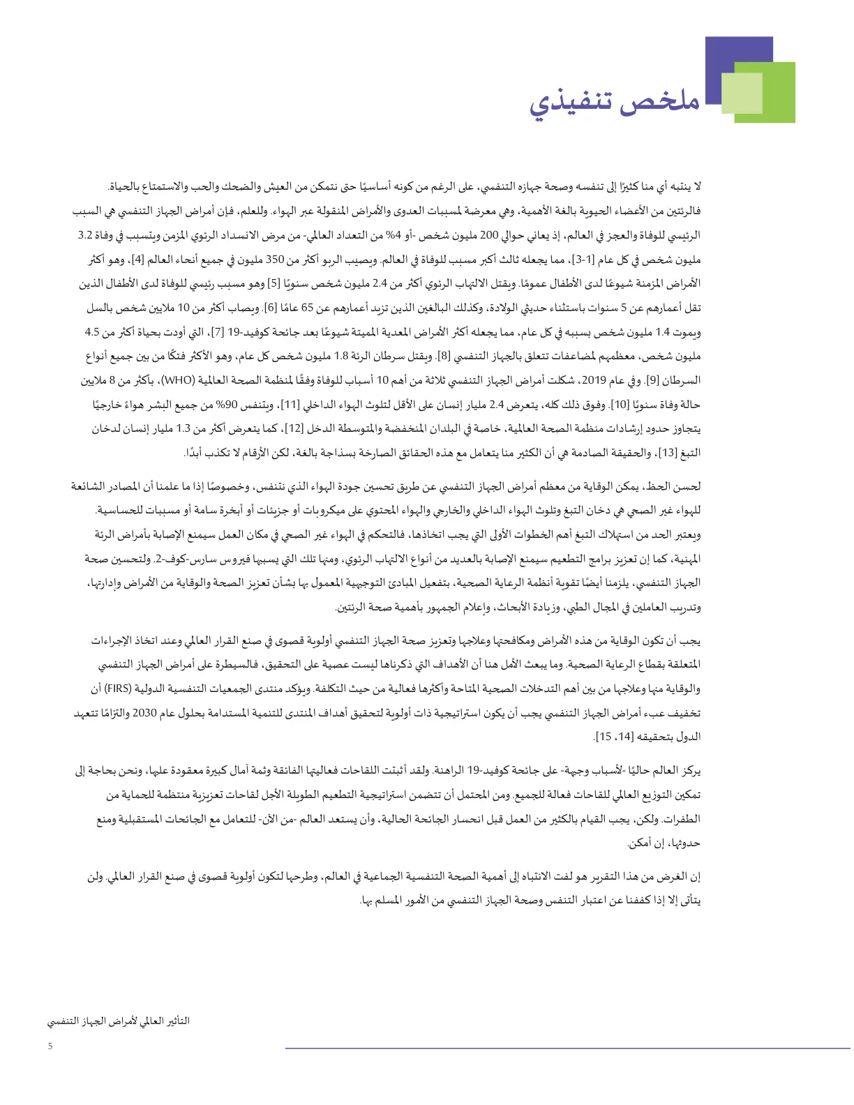 غلاف تقرير ملخص تنفيذي: صحة الجهاز التنفسي وأمراضه