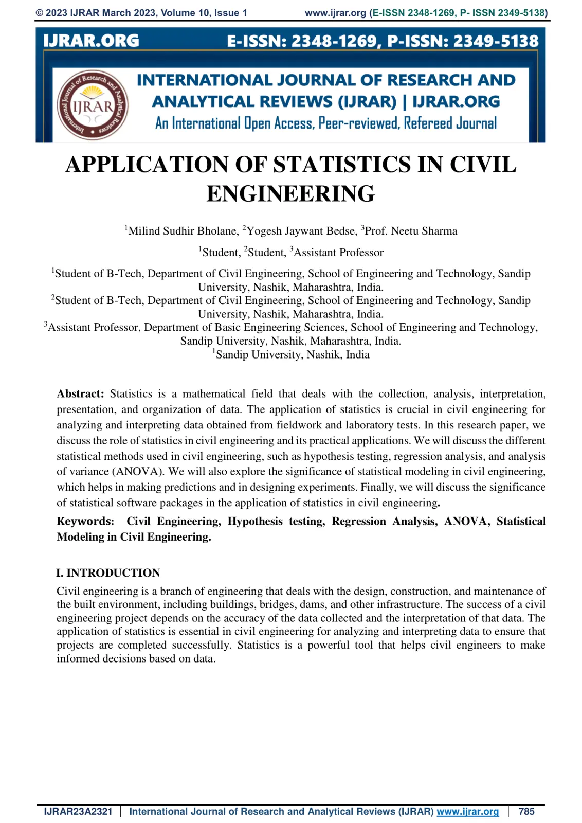 غلاف تقرير APPLICATION OF STATISTICS IN CIVIL ENGINEERING