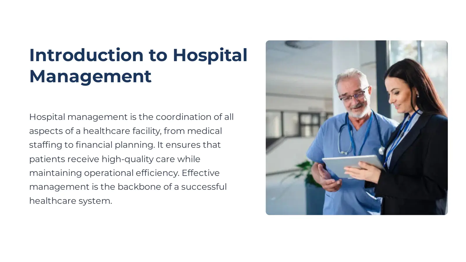 غلاف تقرير Introduction to Hospital Management