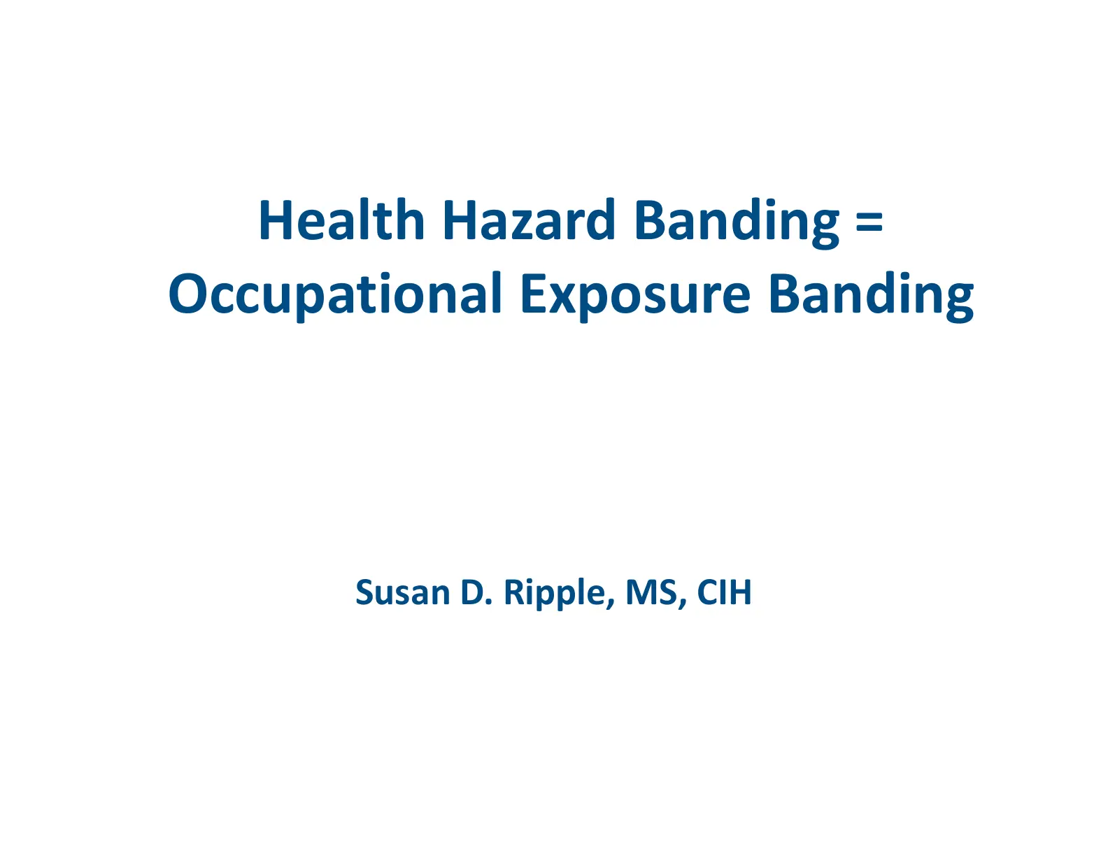 غلاف تقرير Health Hazard Banding = Occupational Exposure Banding