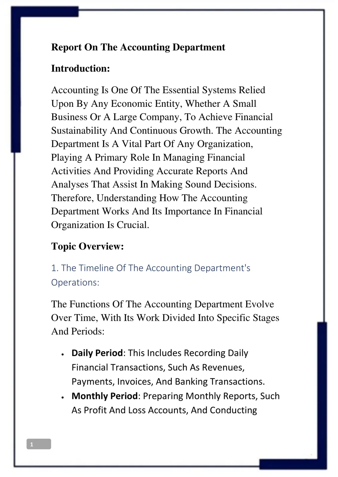 غلاف تقرير Report On The Accounting Department