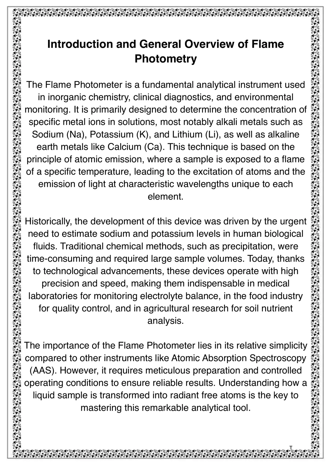 غلاف تقرير Introduction and General Overview of Flame Photometry