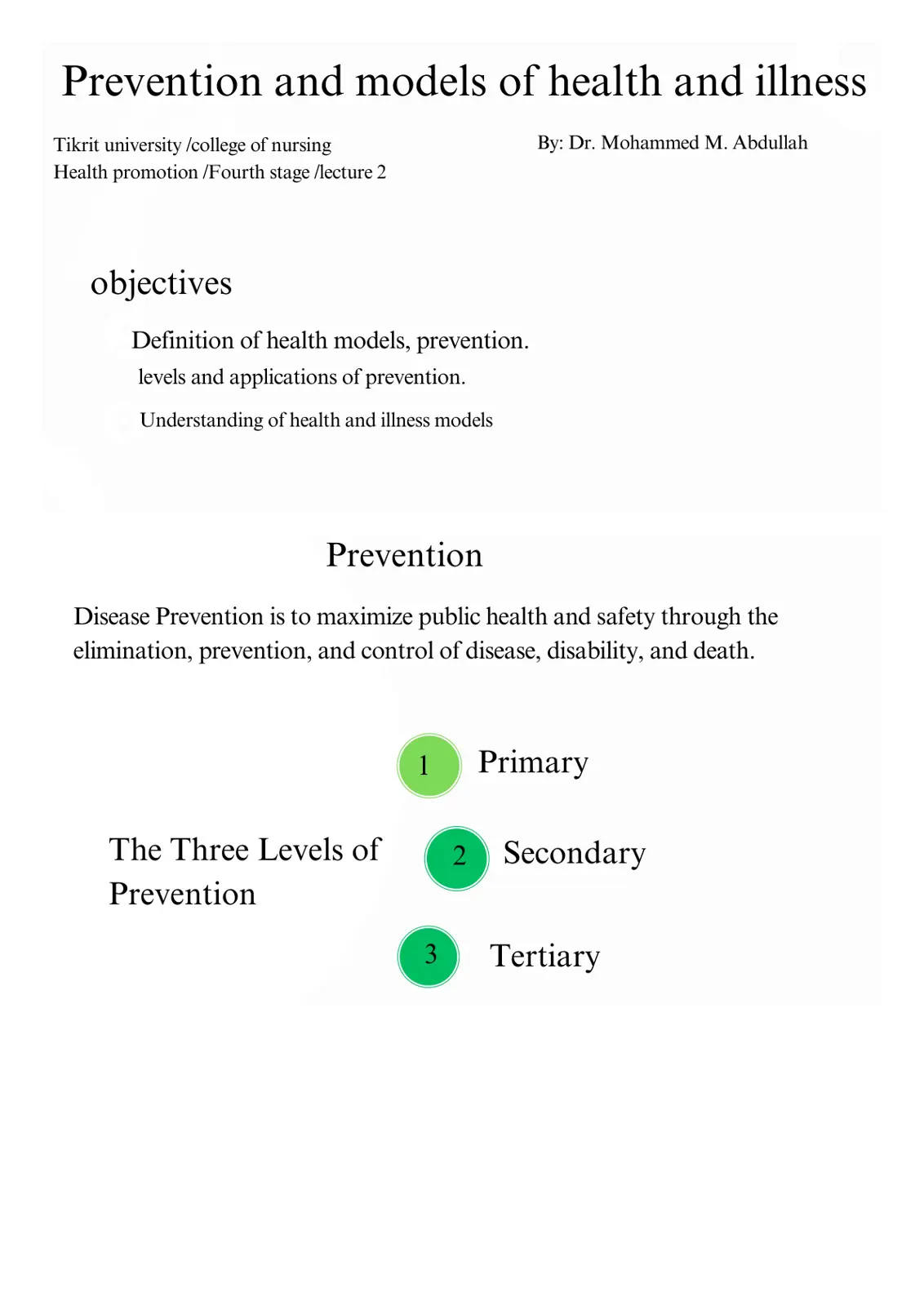 غلاف تقرير Prevention and Models of Health and Illness