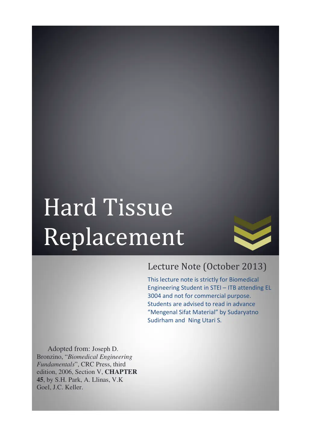 غلاف تقرير Hard Tissue Replacement Lecture Note