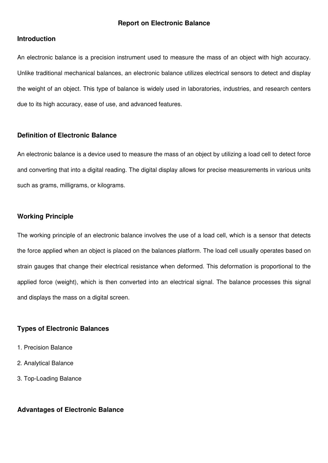 غلاف تقرير Report on Electronic Balance