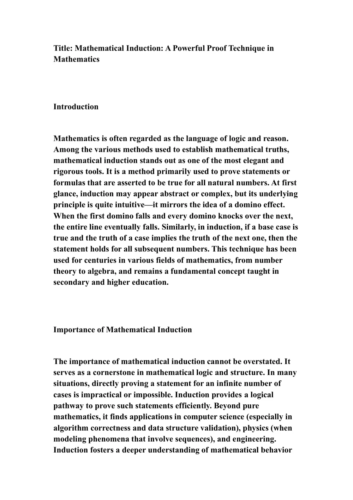 غلاف تقرير Title: Mathematical Induction: A Powerful Proof Technique in Mathematics