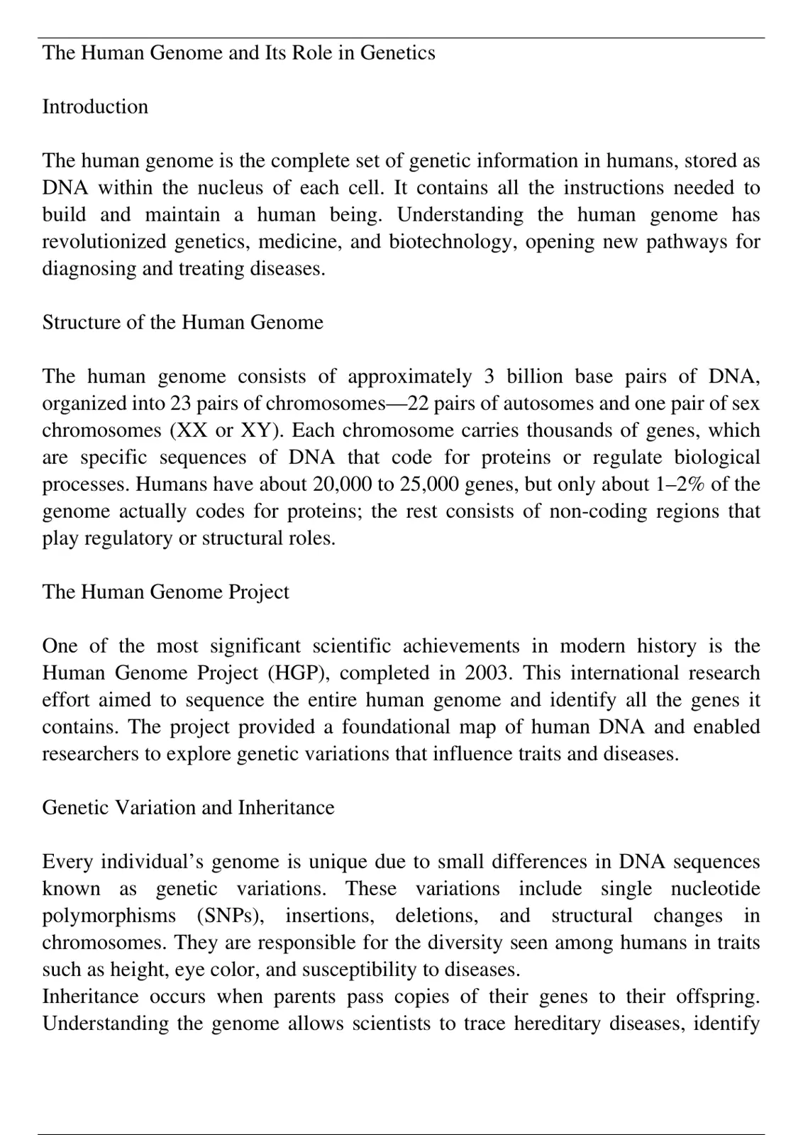 غلاف تقرير The Human Genome and Its Role in Genetics