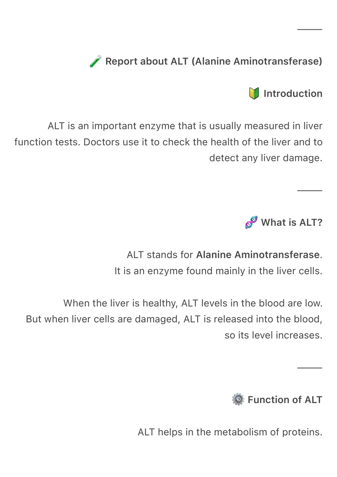 غلاف تقرير Report about ALT (Alanine Aminotransferase)