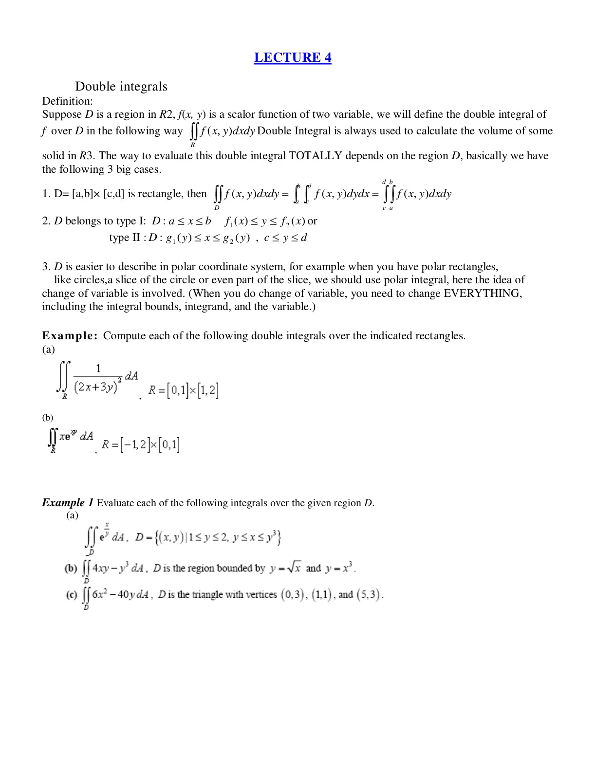 غلاف تقرير Double integrals LECTURE 4