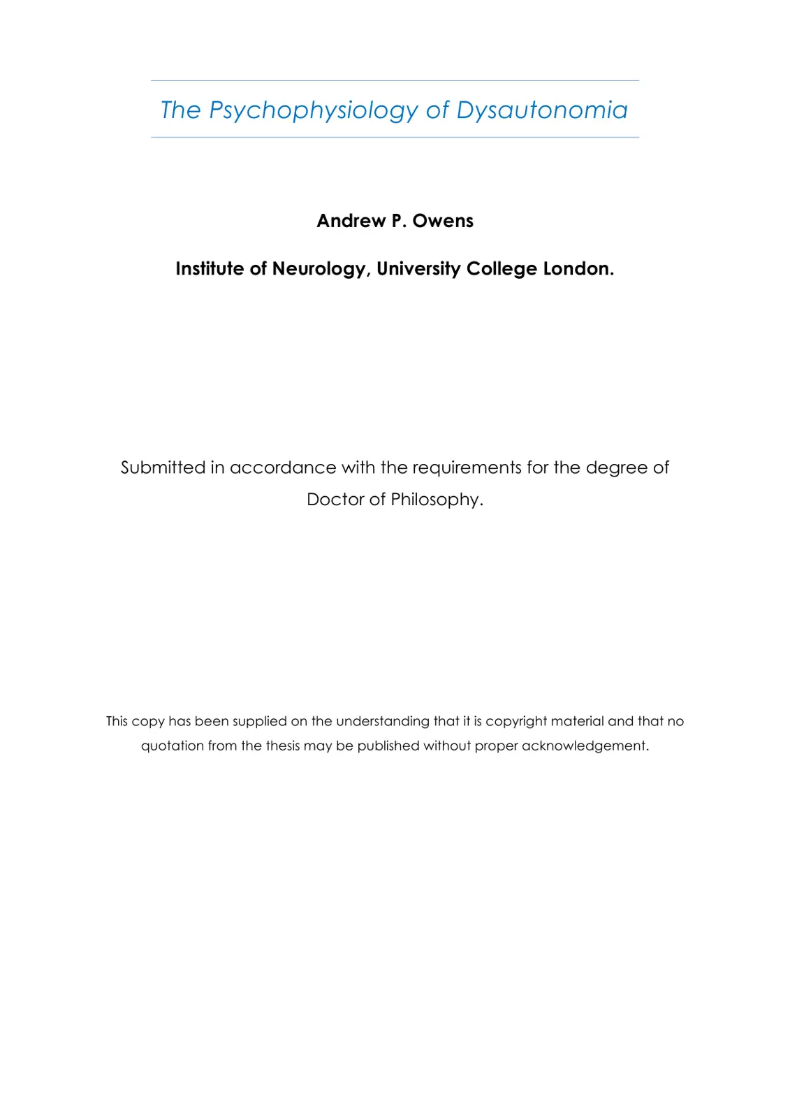 غلاف تقرير The Psychophysiology of Dysautonomia