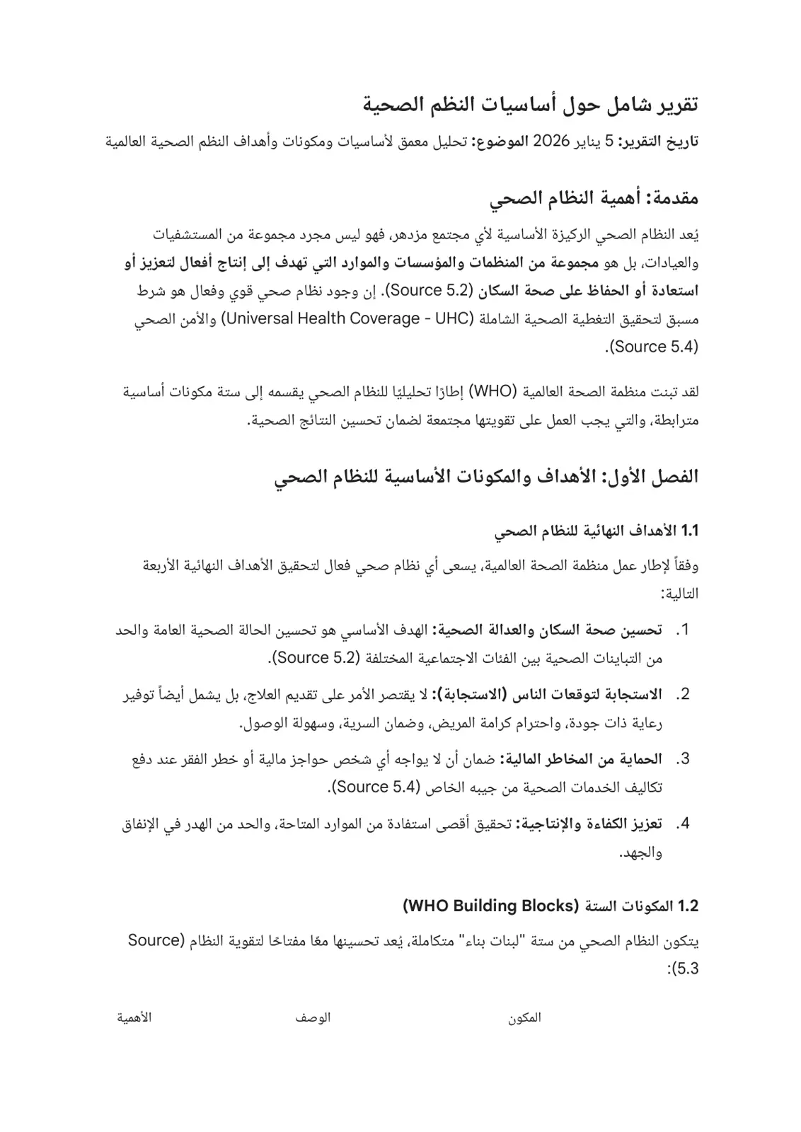 غلاف تقرير تقرير شامل حول أساسيات النظم الصحية