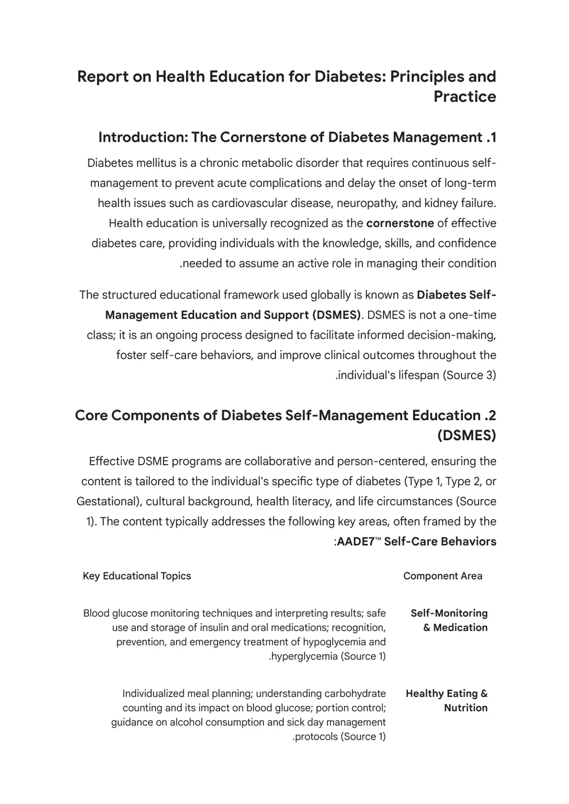 غلاف تقرير Report on Health Education for Diabetes: Principles and Practice