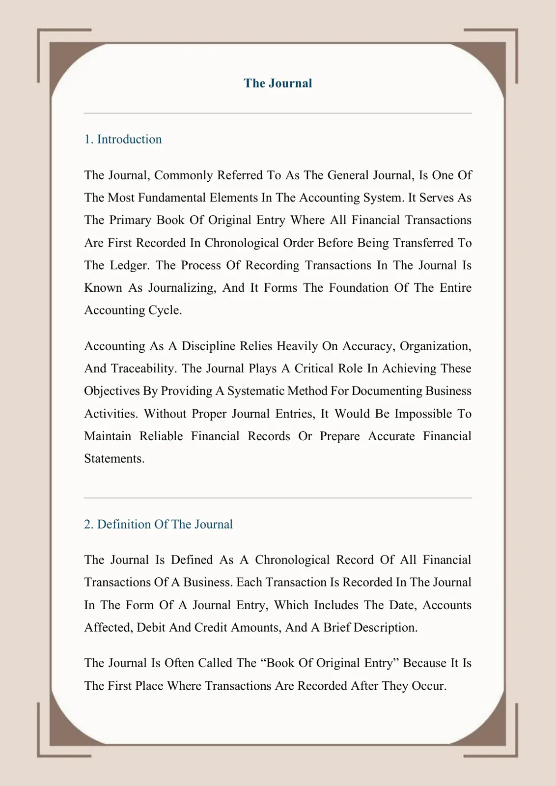 غلاف تقرير The Journal in Accounting