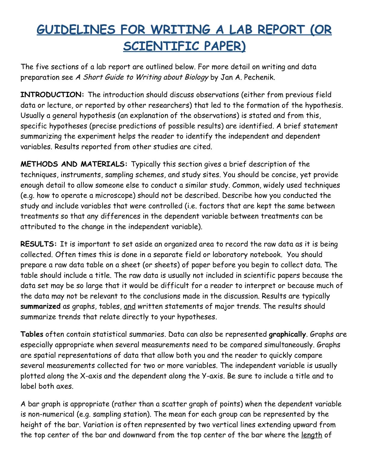 غلاف تقرير GUIDELINES FOR WRITING A LAB REPORT (OR SCIENTIFIC PAPER)