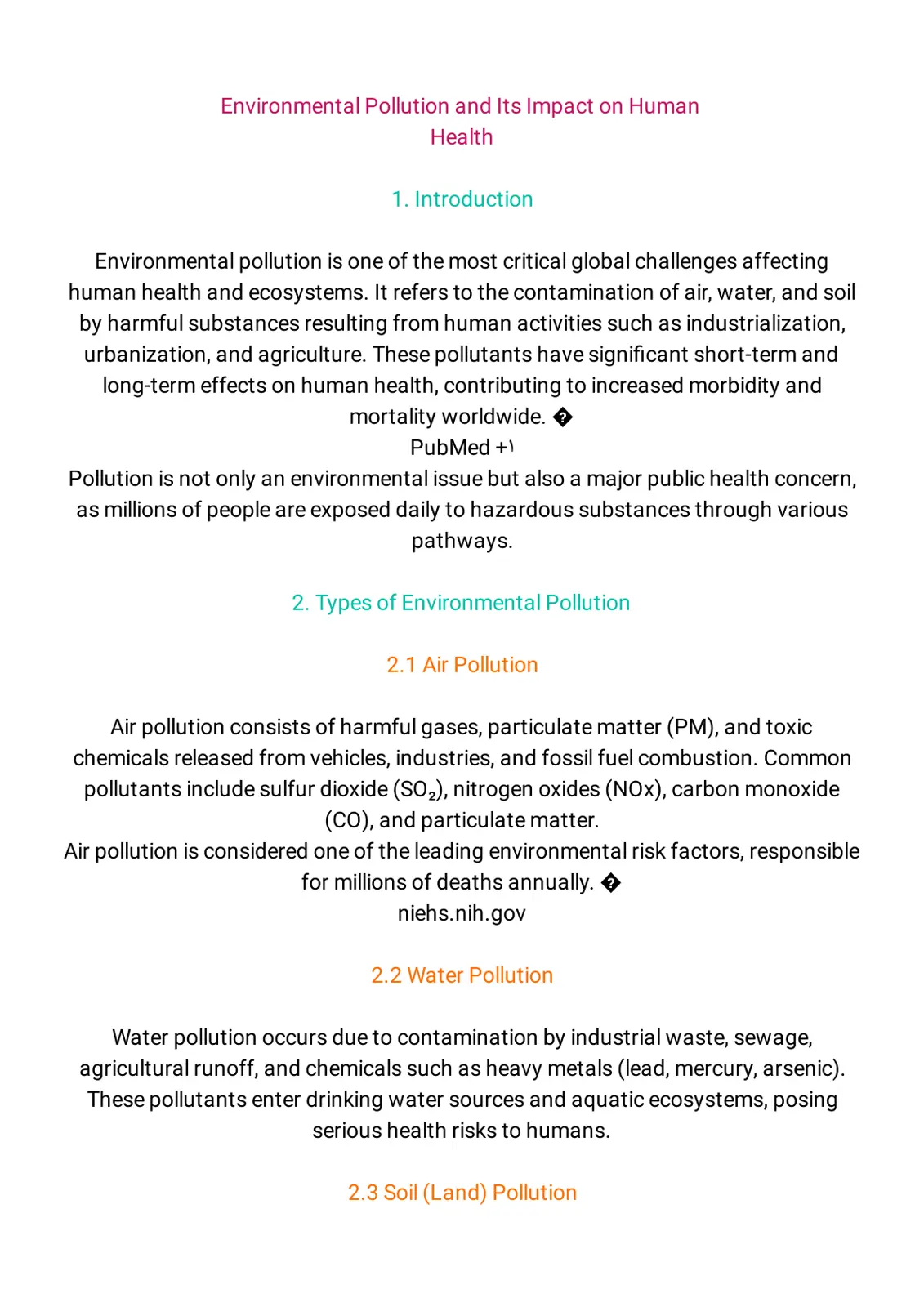 غلاف تقرير Environmental Pollution and Its Impact on Human Health