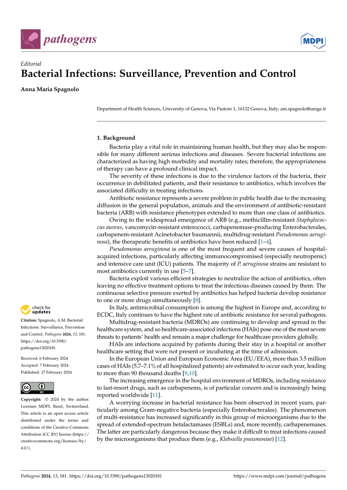 غلاف تقرير Bacterial Infections: Surveillance, Prevention and Control