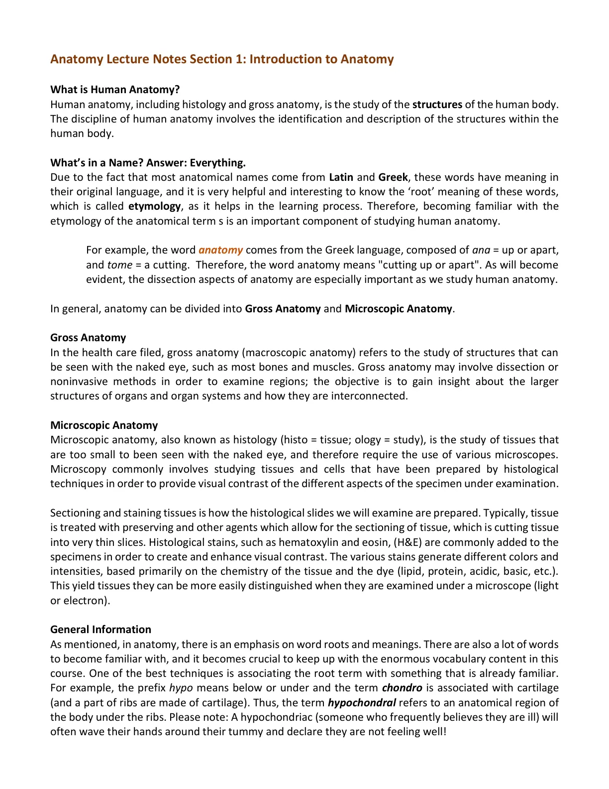 غلاف تقرير Anatomy Lecture Notes Section 1: Introduction to Anatomy