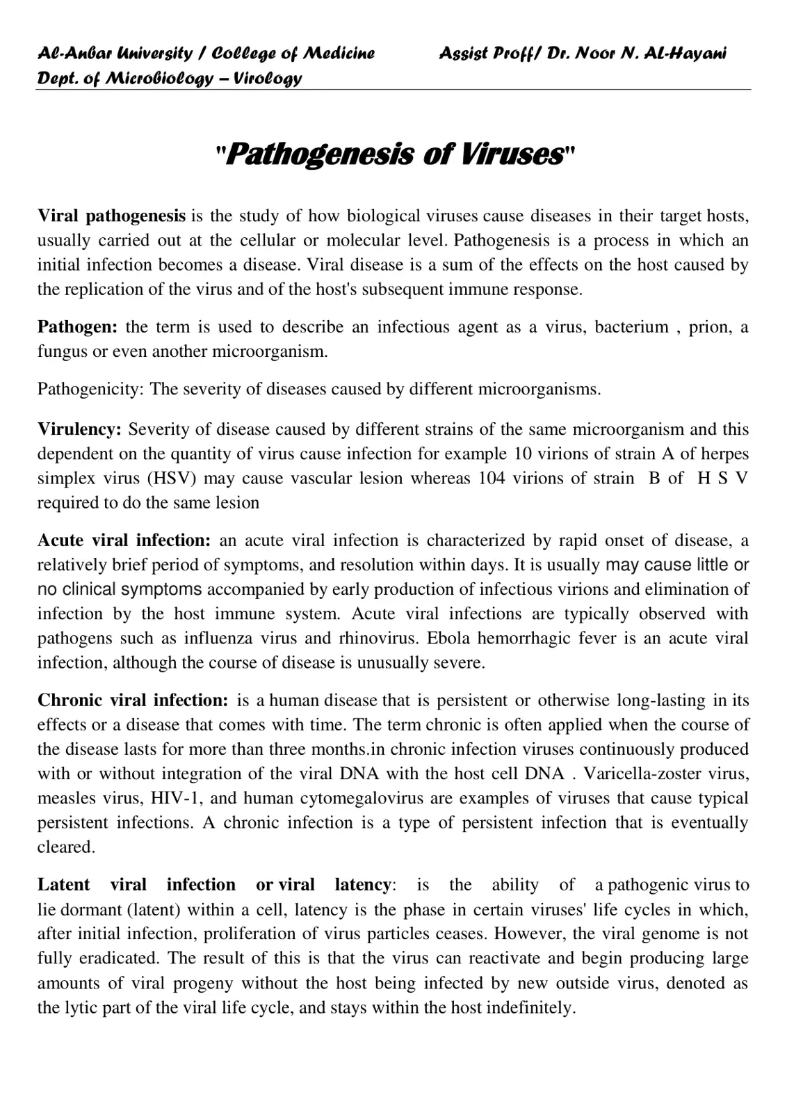 غلاف تقرير Pathogenesis of Viruses