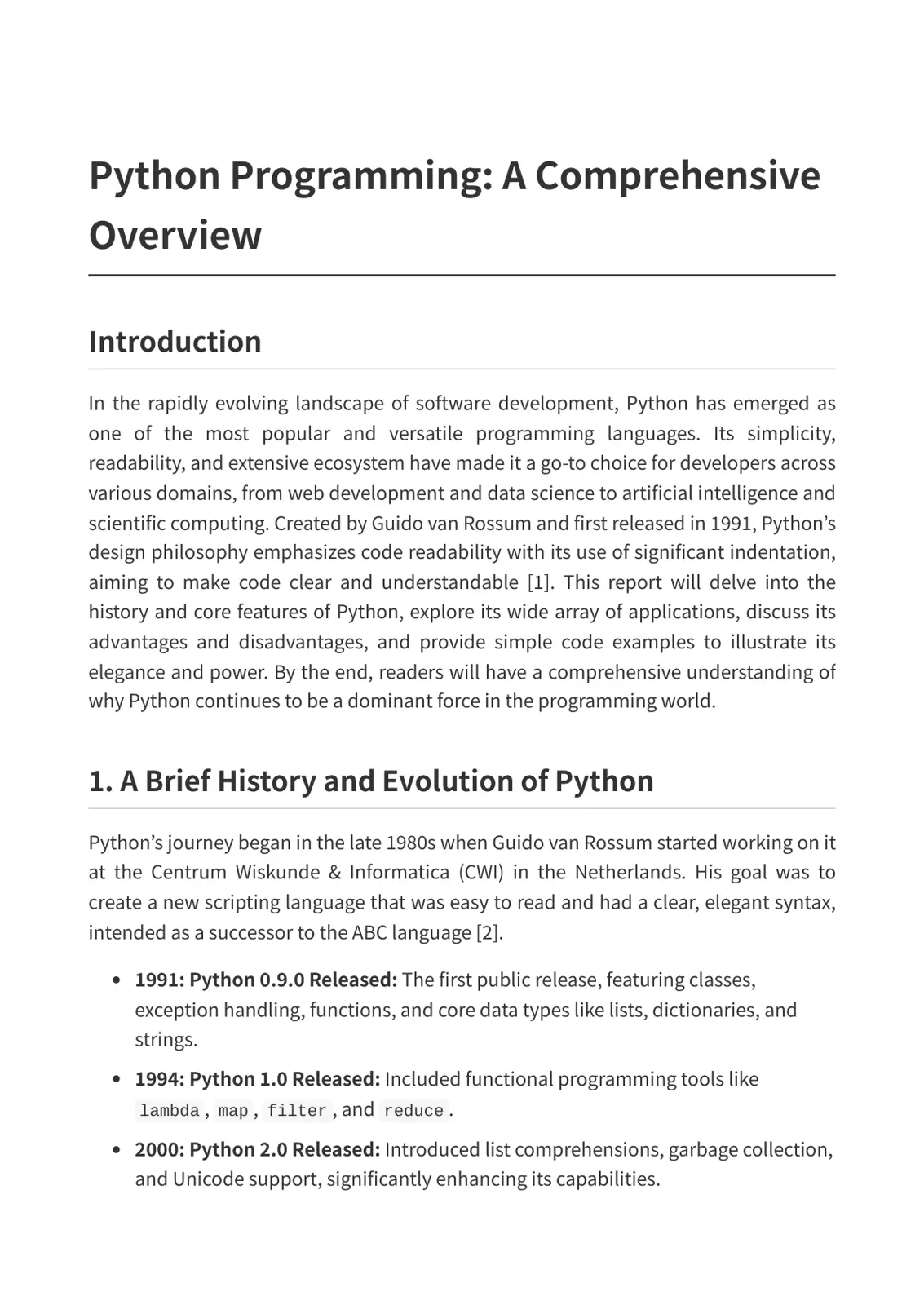 غلاف تقرير Python Programming: A Comprehensive Overview