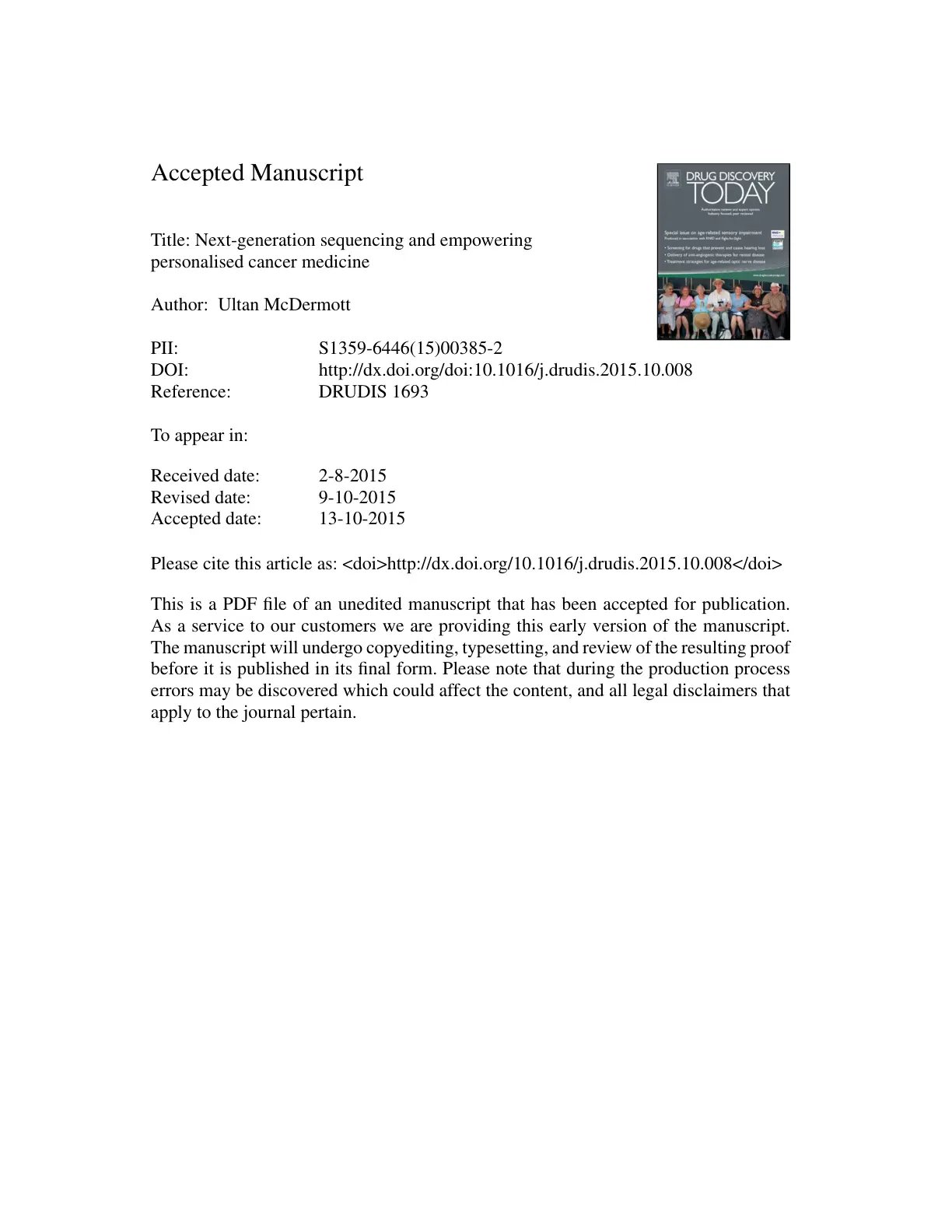 غلاف تقرير Next-generation sequencing and empowering personalised cancer medicine