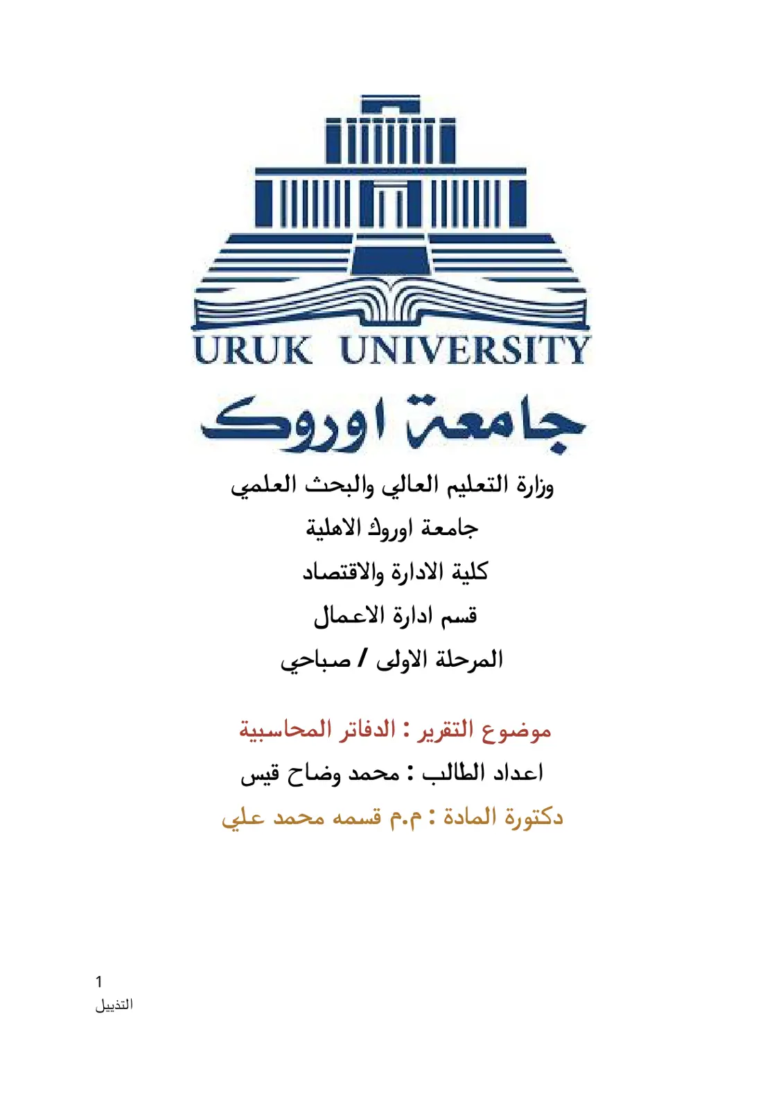 غلاف تقرير الدفاتر المحاسبية
