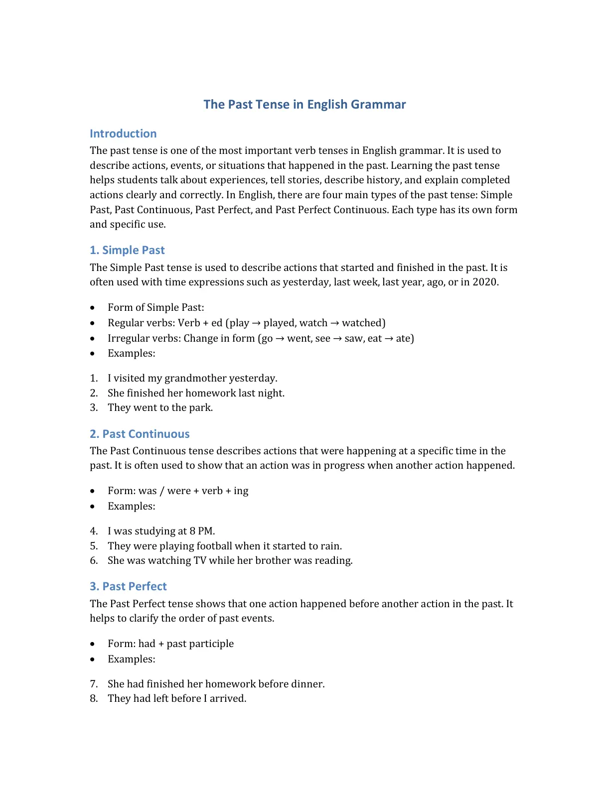 غلاف تقرير The Past Tense in English Grammar
