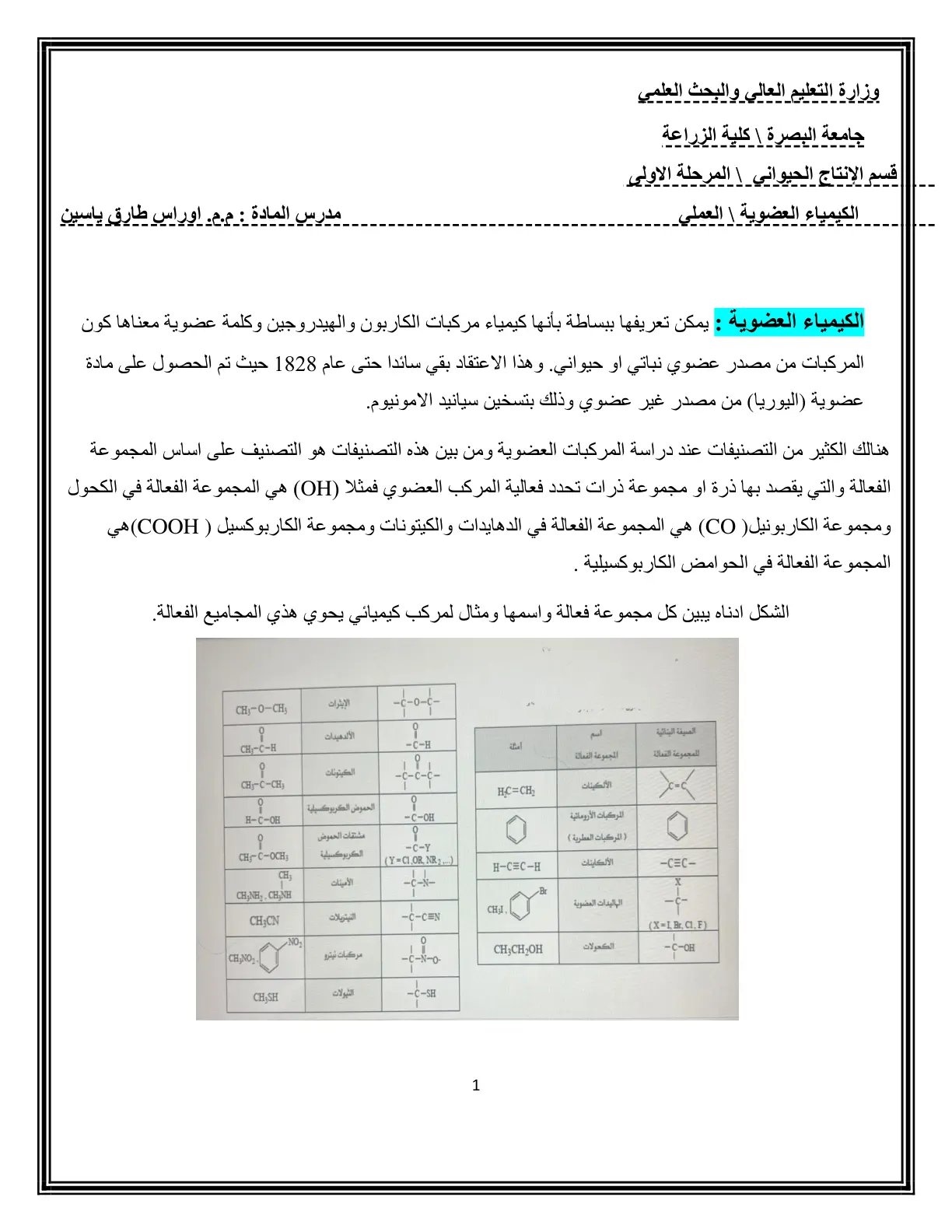 غلاف تقرير الكيمياء العضوية