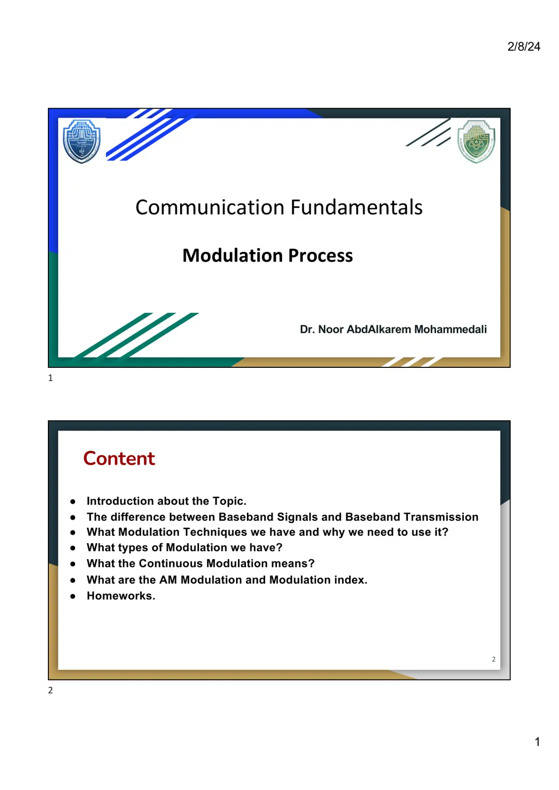 غلاف تقرير Communication Fundamentals: Modulation Process