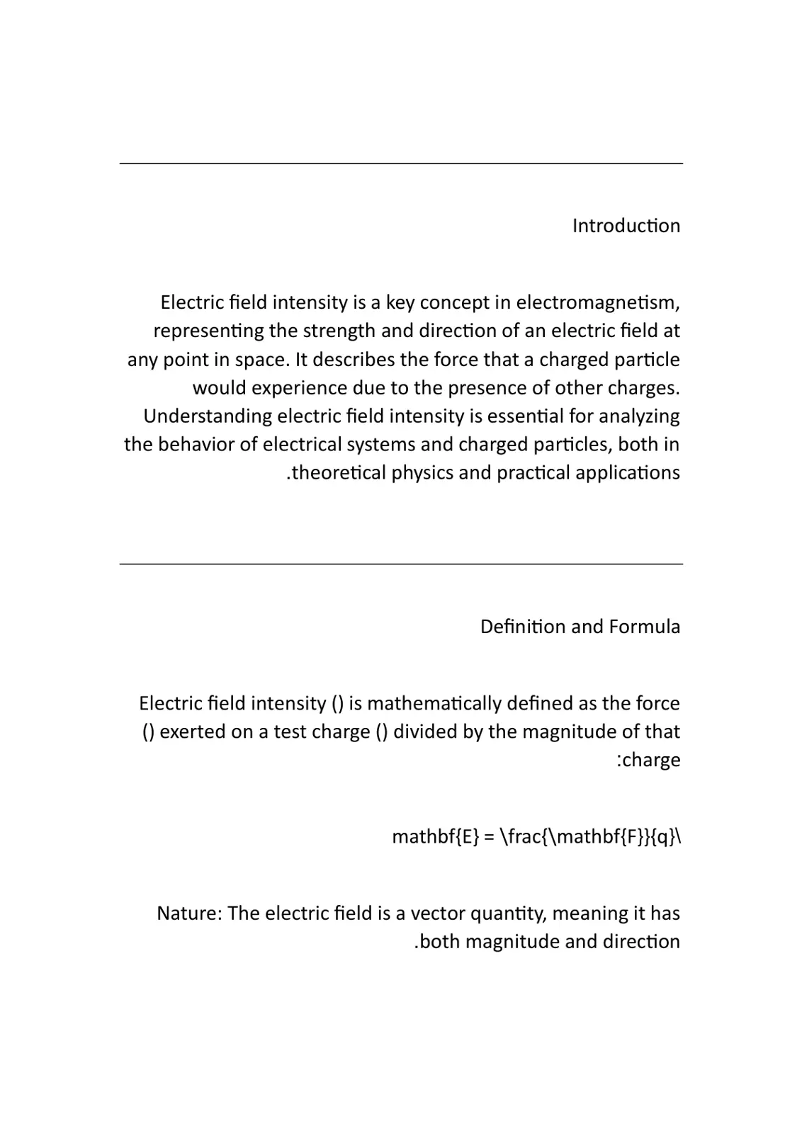 غلاف تقرير Electric field intensity