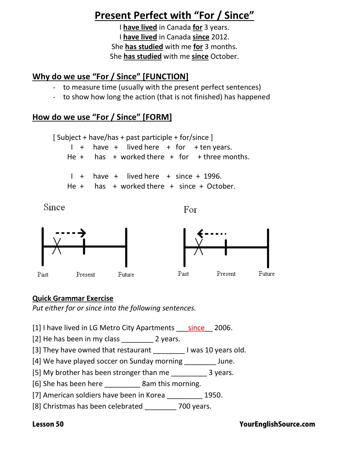 غلاف تقرير Present Perfect with "For / Since"