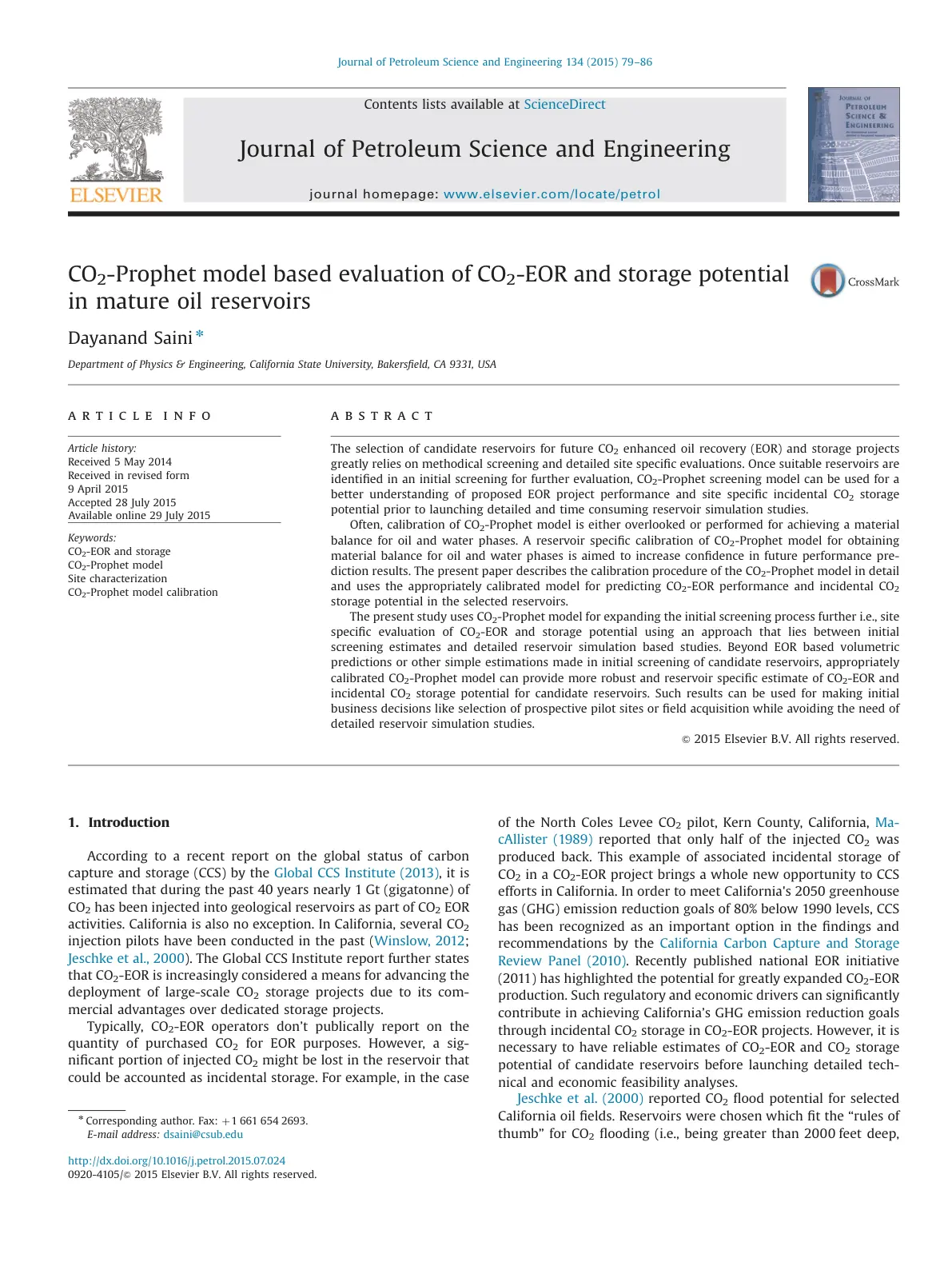 غلاف تقرير CO2-Prophet model based evaluation of CO2-EOR and storage potential in mature oil reservoirs