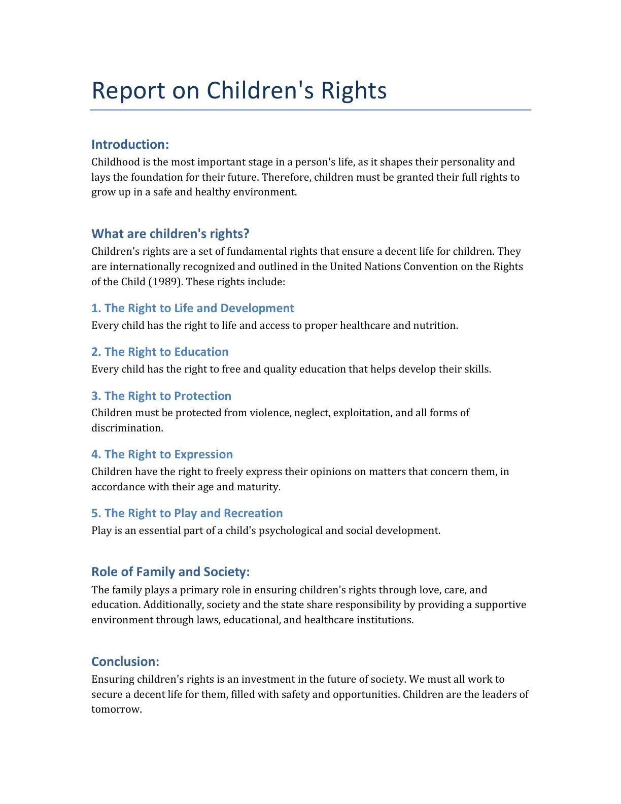 غلاف تقرير Report on Children's Rights