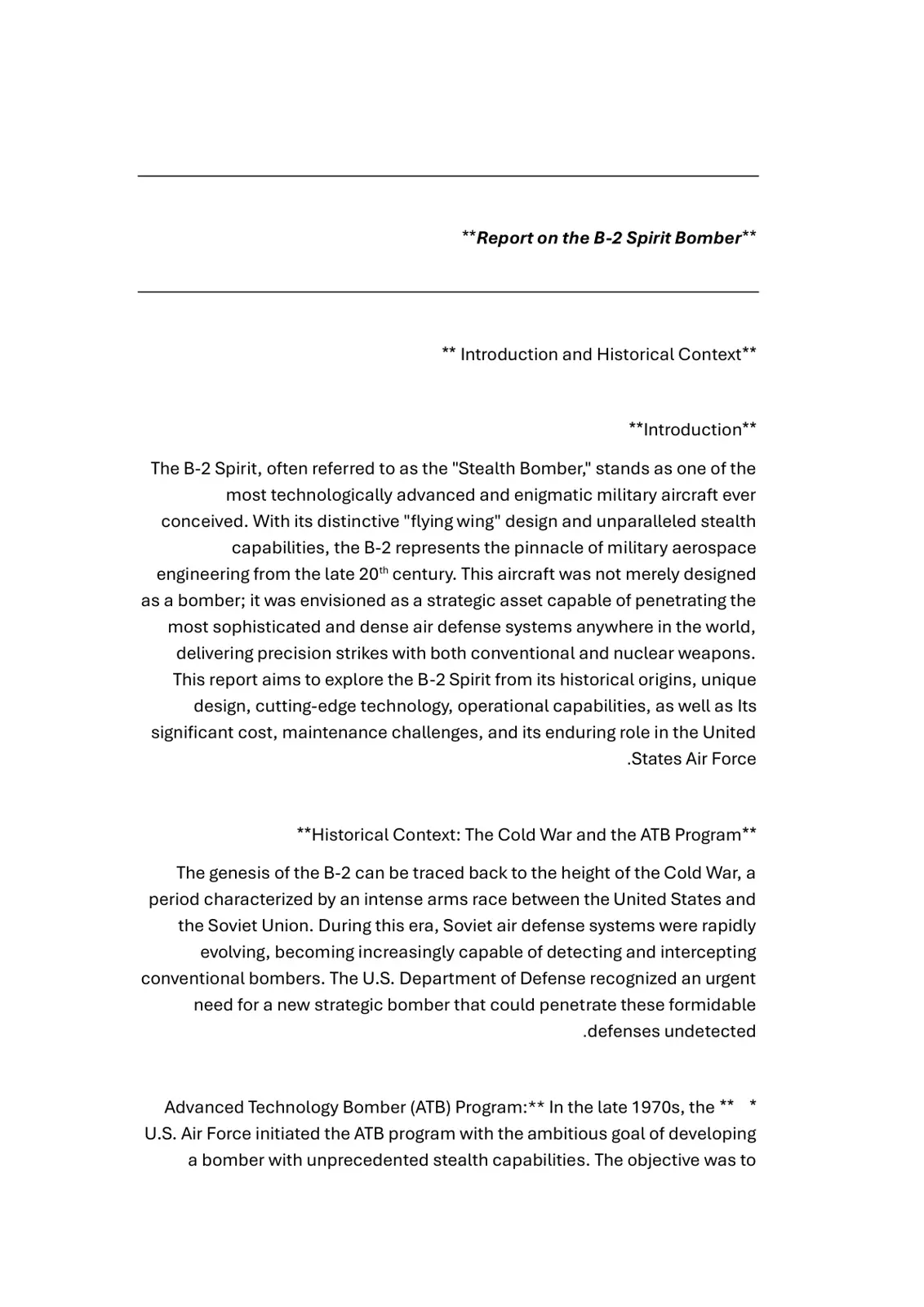 غلاف تقرير Report on the B-2 Spirit Bomber