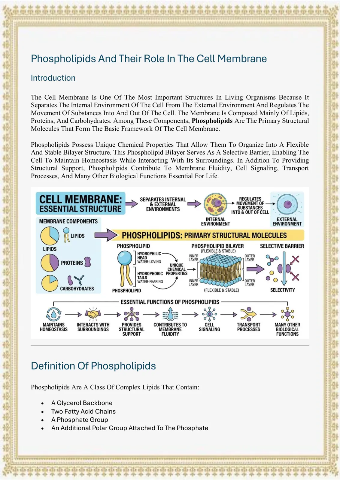 غلاف تقرير Phospholipids And Their Role In The Cell Membrane