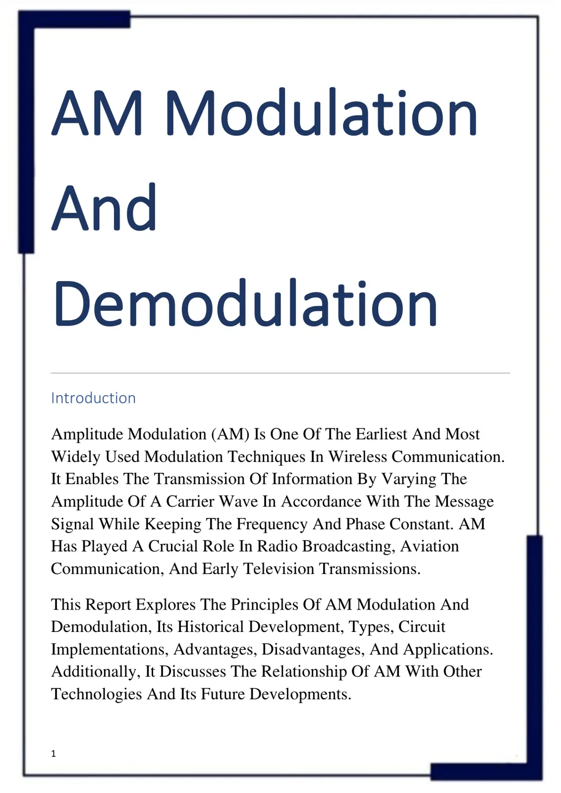غلاف تقرير AM Modulation And Demodulation