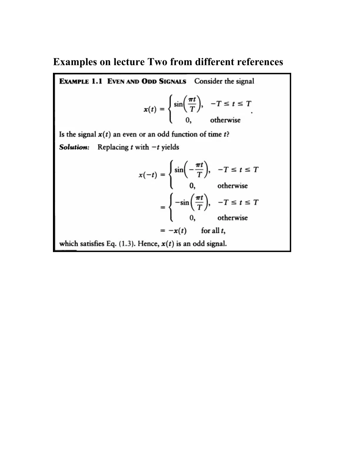 غلاف تقرير Examples on Even and Odd Signals