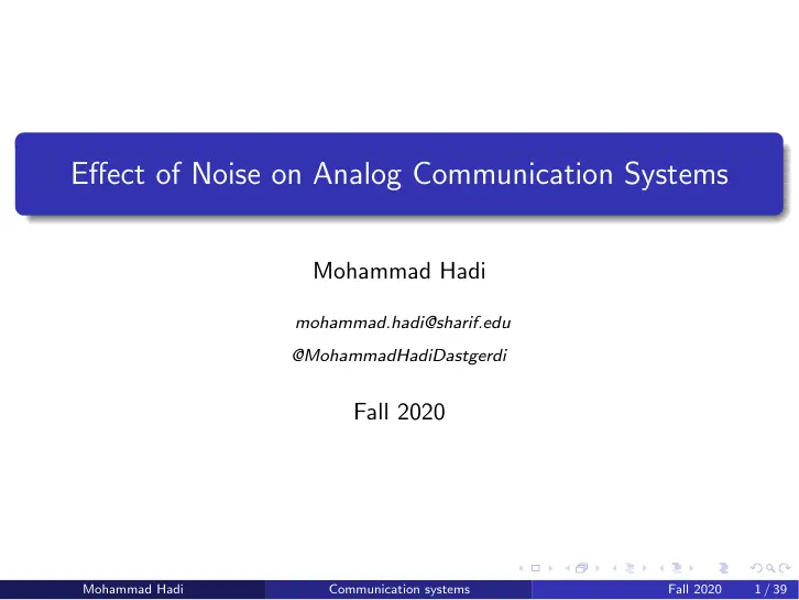غلاف تقرير Effect of Noise on Analog Communication Systems