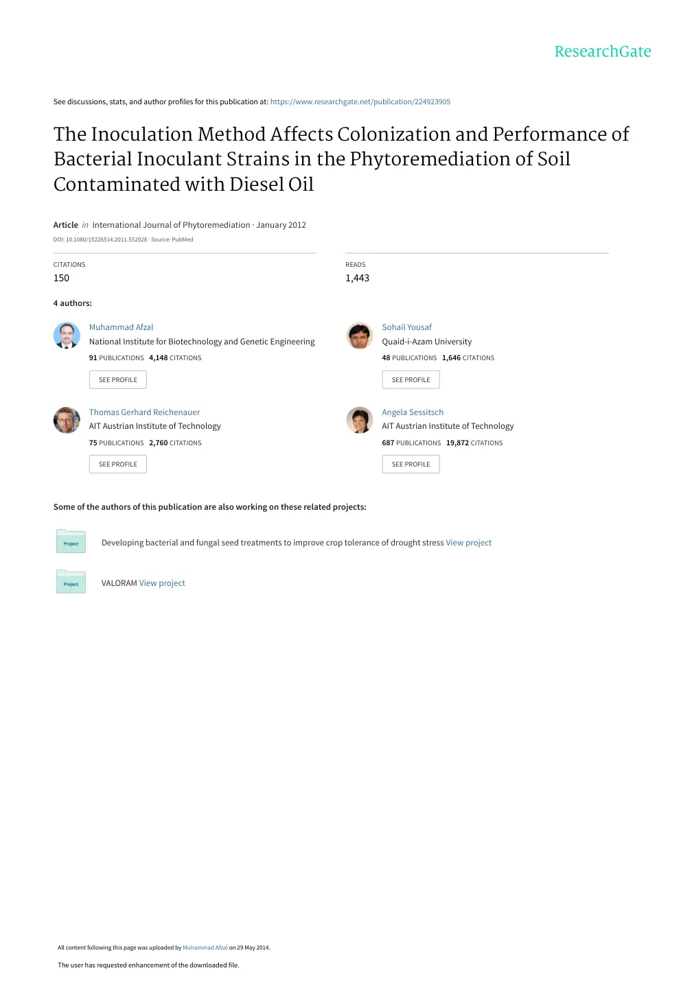 غلاف تقرير The Inoculation Method Affects Colonization and Performance of Bacterial Inoculant Strains in the Phytoremediation of Soil Contaminated with Diesel Oil