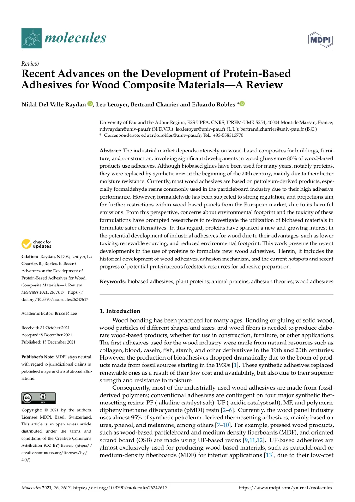 غلاف تقرير Recent Advances on the Development of Protein-Based Adhesives for Wood Composite Materials- A Review
