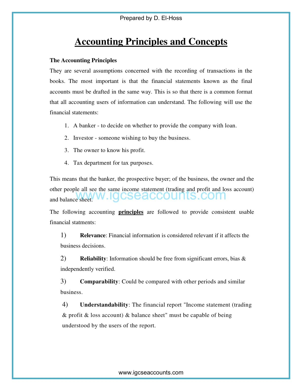 غلاف تقرير Accounting Principles and Concepts