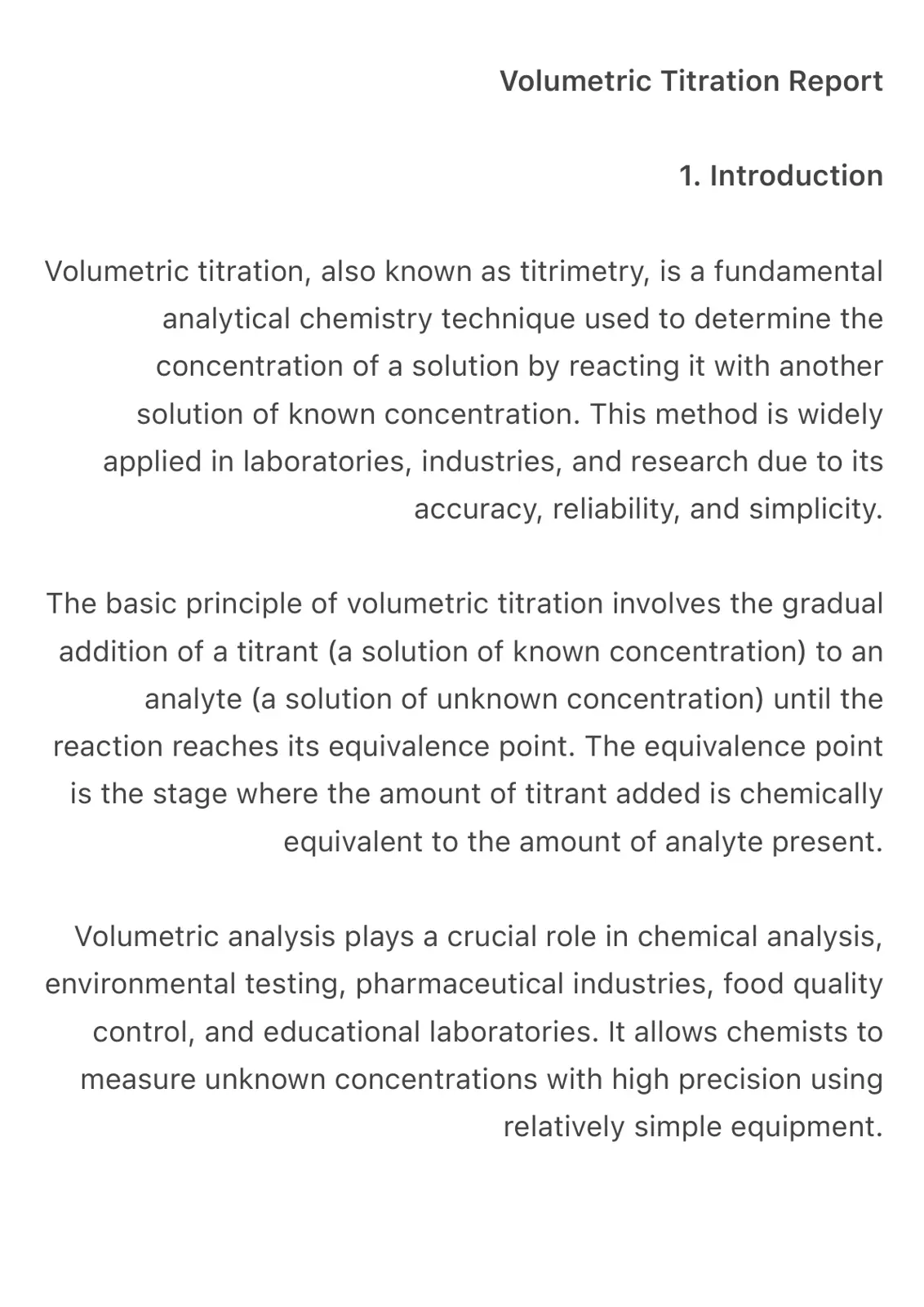 غلاف تقرير Volumetric Titration Report