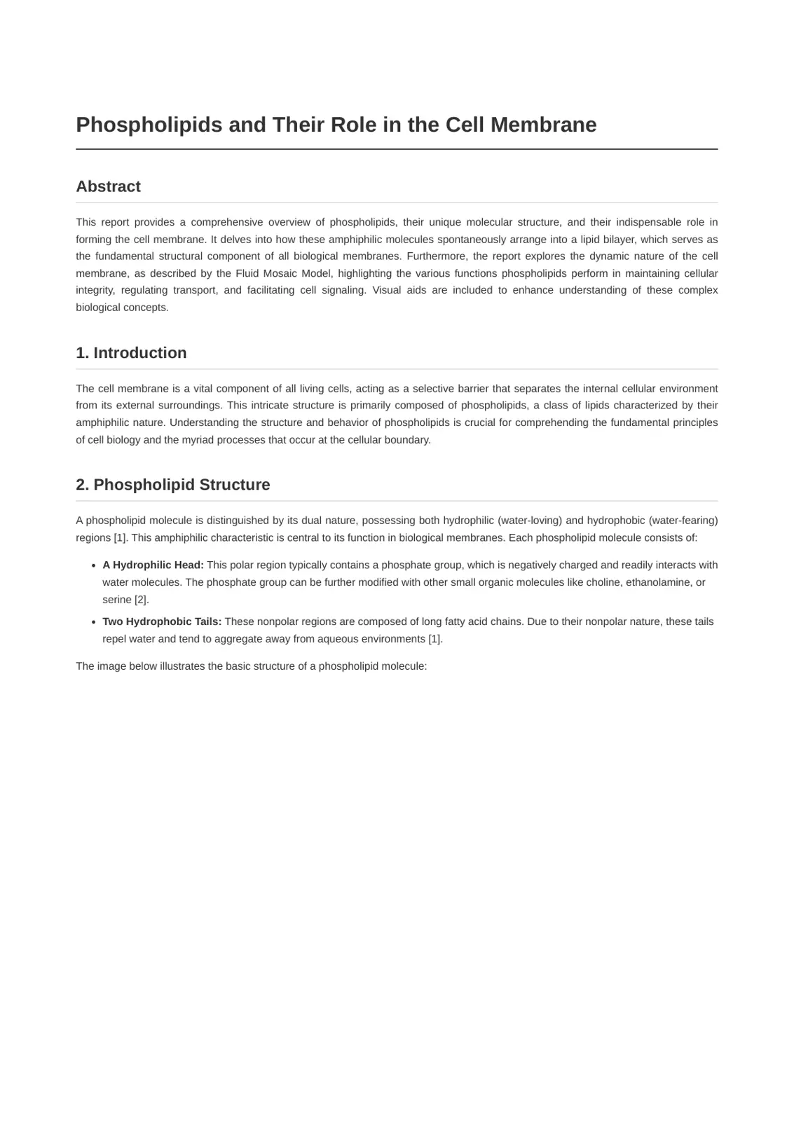 غلاف تقرير Phospholipids and Their Role in the Cell Membrane
