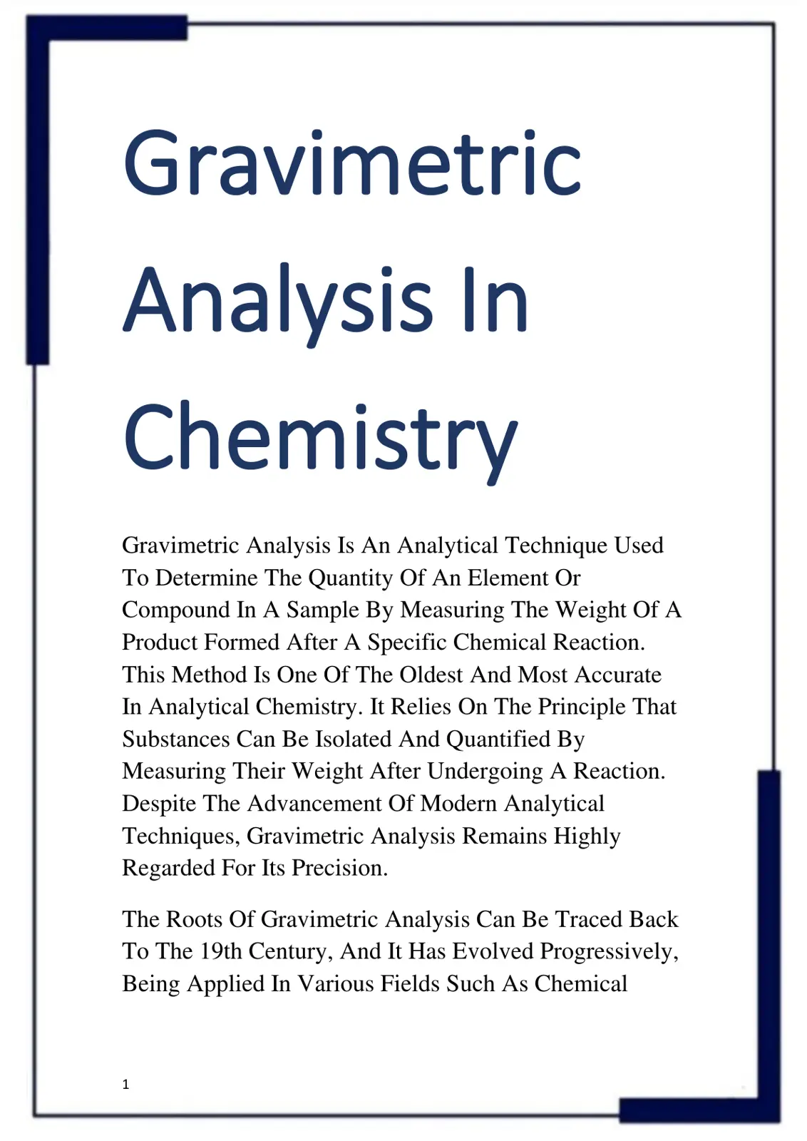 غلاف تقرير Gravimetric Analysis In Chemistry
